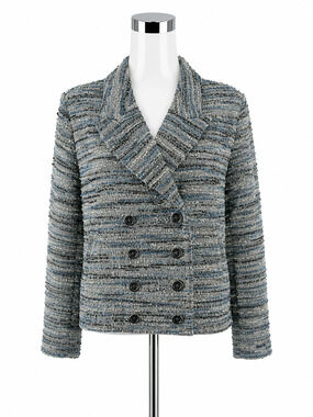 Cabi Thespian Jacket Blue Black Bouclé Tweed Double Breasted Blazer Medium